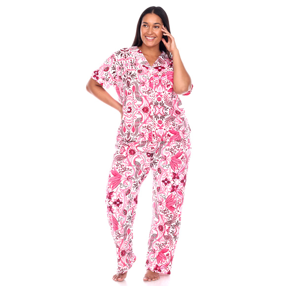 Plus Size Short Sleeve & Pants Tropical Pajama Set - Picture 1 of 4
